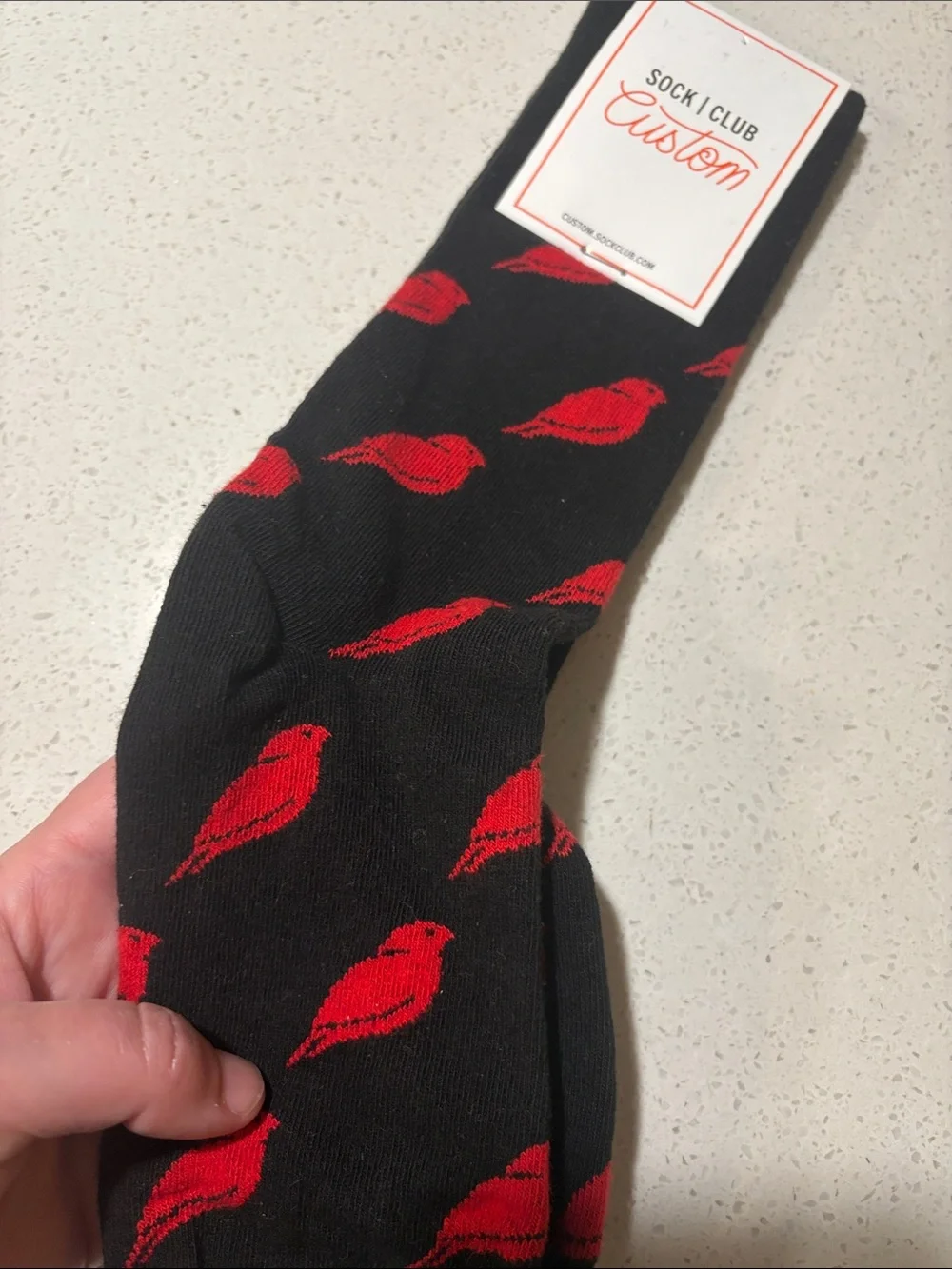 Black Socks with Red Bird Pattern